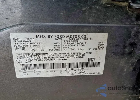 2016 Ford Edge Sel из США, поврежденный, VIN 2FMPK3J90GBC24056